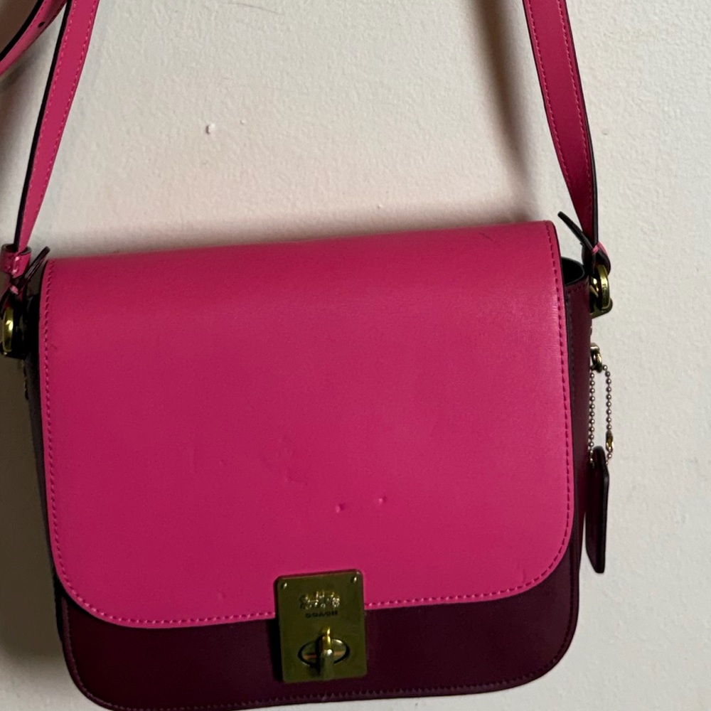 Coach holton color block leather saddle bag in brass pink multi - Picture 3 of 8
